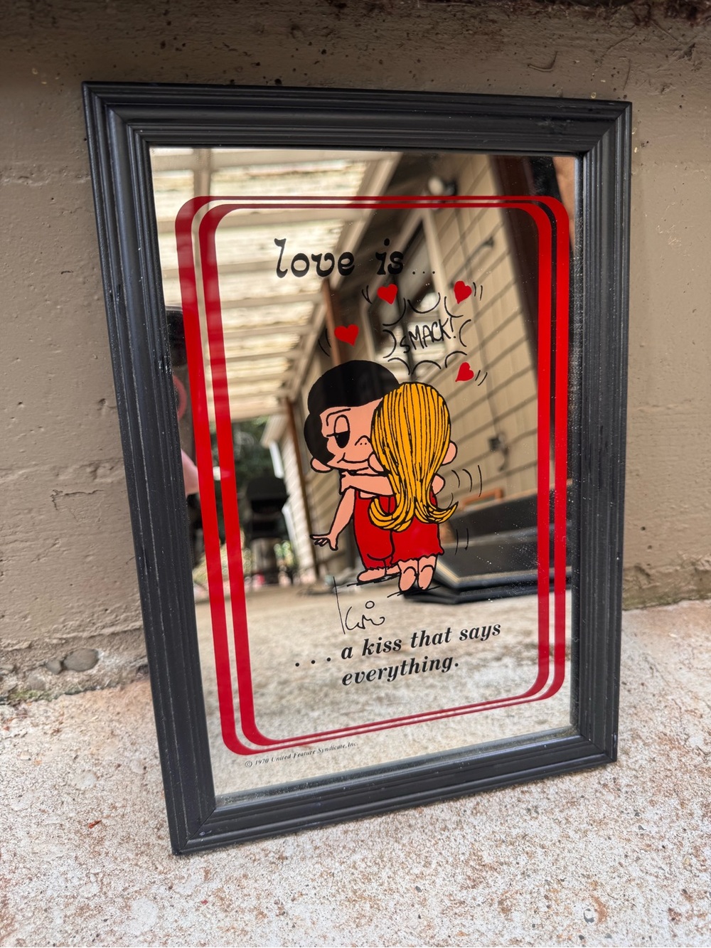 Vintage 1970 Kim Casali Love is A Kiss that says Everything Cartoon Art Mirror